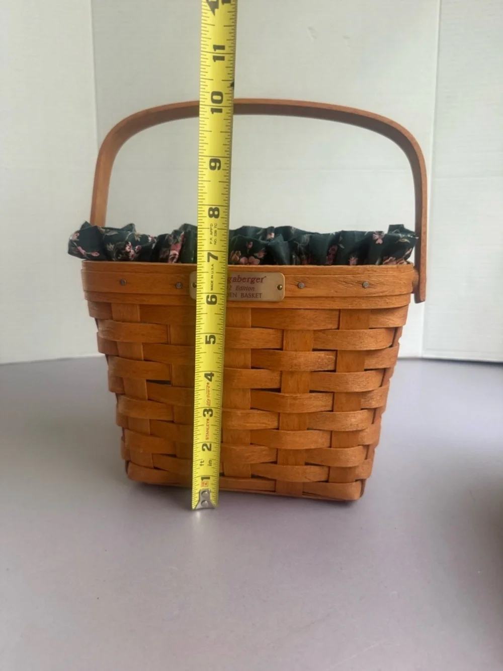 Longaberger Desden Honey Wood Basket with Dark Floral Liner